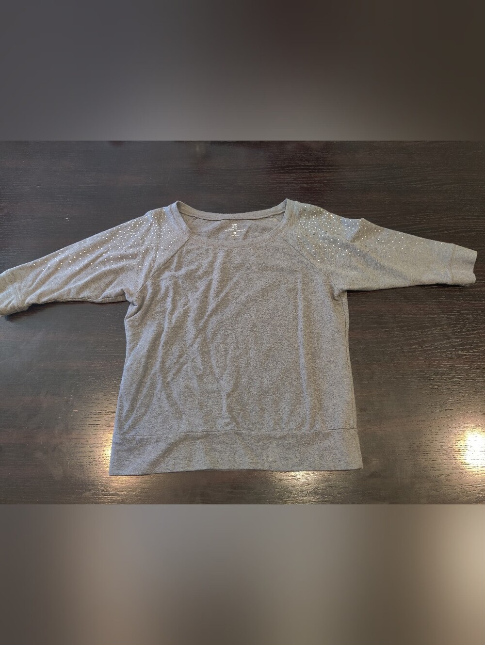 New York & Company Gray Sweatshirt with Studded Shoulders